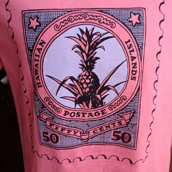 Large True Vintage Single Stitch T-shirt Hawaiian Islands Postage Stamp 1980's - Picture 3 of 6